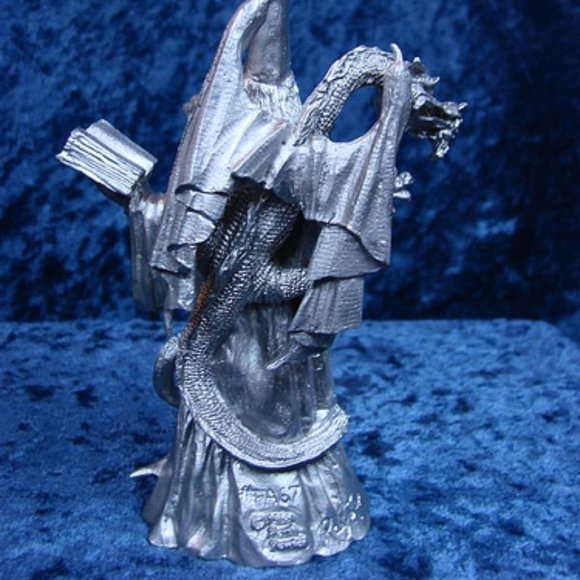 PERTH Pewter Wizard w/ Dragon – Book & Crystal Ball Figurine Vintage - Picture 10 of 15